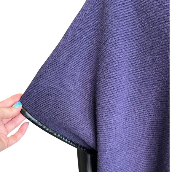 Chicos Purple Ruana Poncho Cape Sweater Zip Front Faux Leather Accent Trim S/M - Picture 10 of 12